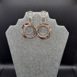 New! Geometric Gold and Beige Marble Dangle Earrings